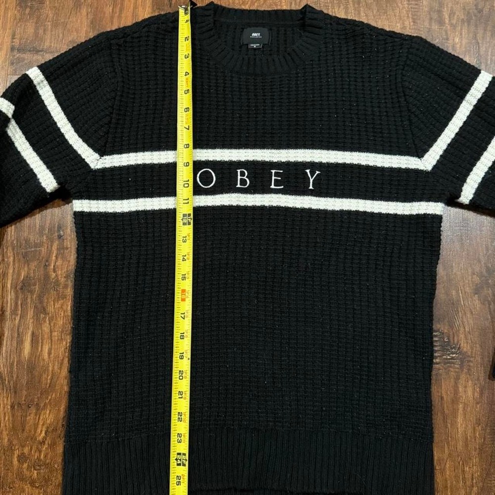 Obey black knit sweater white stripe Size Medium - Picture 2 of 5